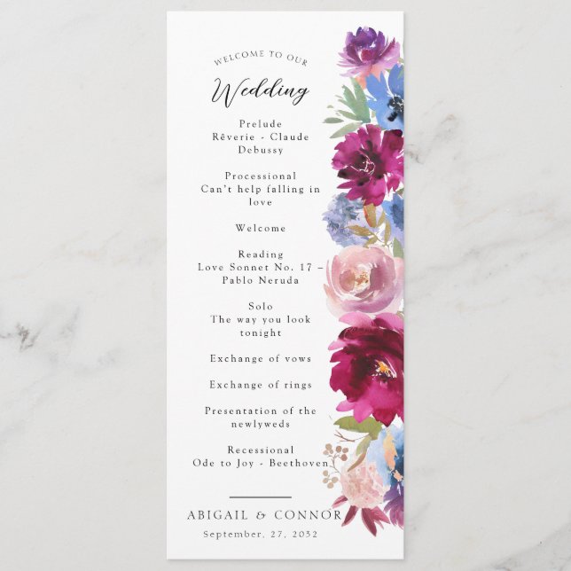 Burgundy Blush Dusty Blue Elegante Programm (Vorderseite)
