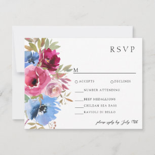 Burgundy Blush Dusty Blue Elegante RSVP Karte
