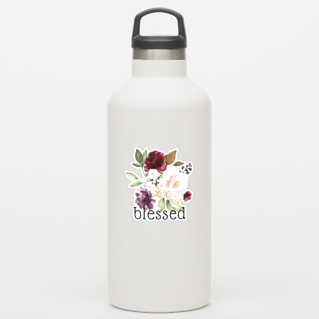 Burgundy Blush Eggplant Bloral gesegnet Aufkleber (Wassserflasche)