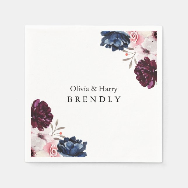 Burgundy Blush Elegante Blumenhochzeit Serviette (Vorderseite)