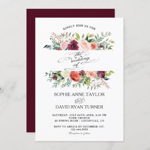 Burgundy Blush Elfenbein-Blume Einladung