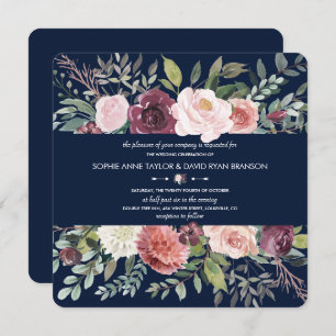 Burgundy Blush Elfenbeinblauer Hochzeit der Blauen Einladung