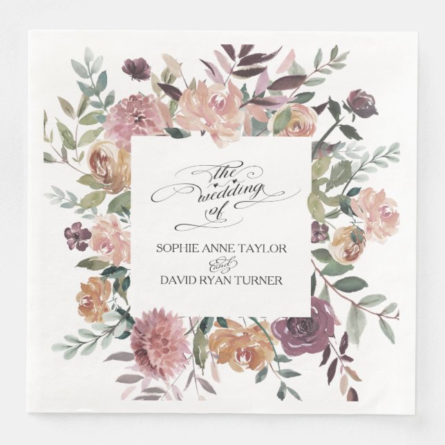 Burgundy Blush Elfenbeinblumenzeremonie Serviette (Vorderseite)