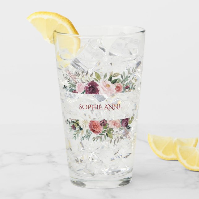 Burgundy Blush Elfenbeinfarben Blume Rahmen Monogr Glas (Vorderseite Ice)