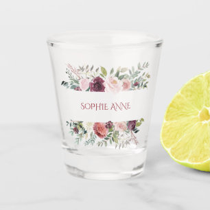 Burgundy Blush Elfenbeinfarben Blume Rahmen Monogr Schnapsglas