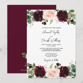 Burgundy Blush Eucalyptus Wedding Einladung