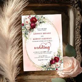 Burgundy Blush Floral Boho Wedding Invitation Einladung