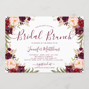 Burgundy Blush Floral Elegantes Script Bridal Brun Einladung