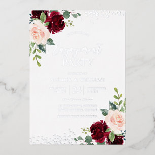 Burgundy Blush Floral Engagement Partei Silver Folieneinladung