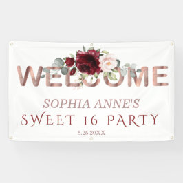Burgundy Blush Floral Gold Sweet !6 Begrüßungsunte Banner
