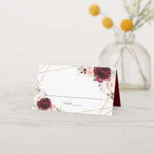 Burgundy Blush Floral Gold Wedding Name Platzkarte