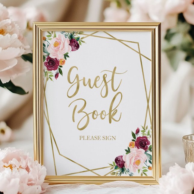 Burgundy Blush Floral Guest Book Sign Poster (Von Creator hochgeladen)