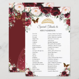 Burgundy Blush Floral Mis Padrinos Quinceañera