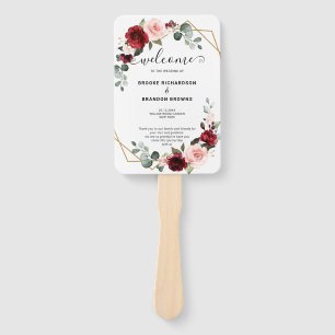 Burgundy Blush Floral Modern Geometric Program Fächer