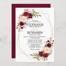 Burgundy Blush Floral Moderne geometrische Hochzei Einladung