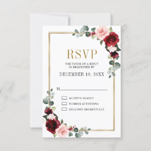 Burgundy Blush Floral Moderne geometrische Hochzei RSVP Karte