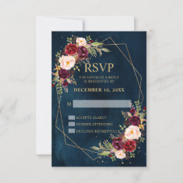 Burgundy Blush Floral Moderne geometrische Hochzei RSVP Karte