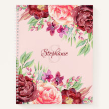 Burgundy Blush Floral Monogramm Personalisierter N