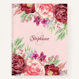 Burgundy Blush Floral Monogramm Personalisierter N Notizbuch