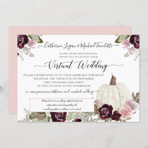 Burgundy Blush Floral Pumpkin Virtual Wedding Einladung