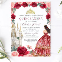Burgundy Blush Floral Quinceanera Einladung Rot