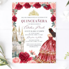 Burgundy Blush Floral Quinceanera Einladung Rot