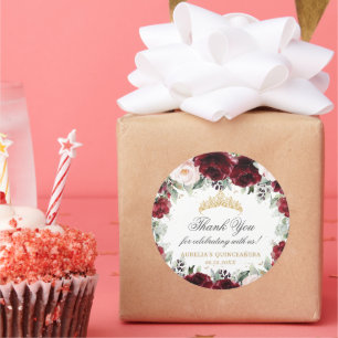 Burgundy Blush Floral Quinceañera Tiara Princess Runder Aufkleber