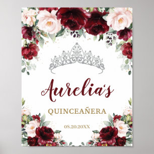 Burgundy Blush Floral Quinceañera Tiara Willkommen Poster