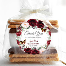 Burgundy Blush Floral Quinceñera Butterfliegen