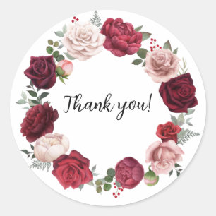Burgundy Blush Floral Round Danke Stickers