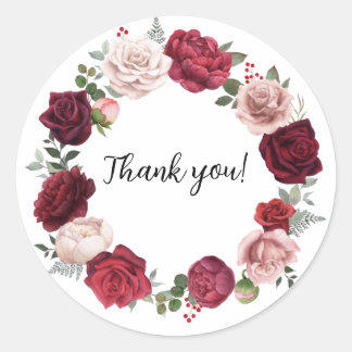 Burgundy Blush Floral Round Danke Stickers
