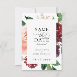 Burgundy Blush Floral Save the Date Ankündigung