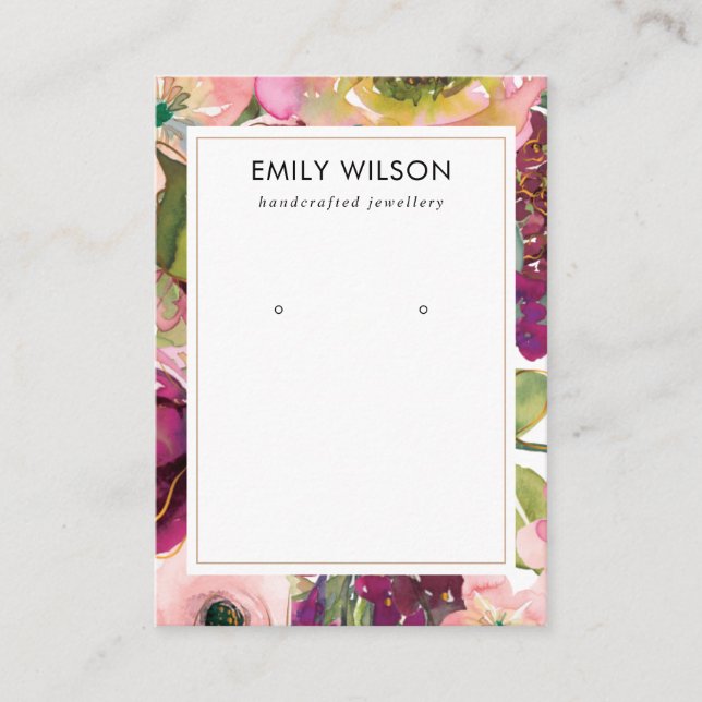 BURGUNDY BLUSH FLORAL STUDIE EARRING DISPLAY CARD VISITENKARTE (Vorderseite)