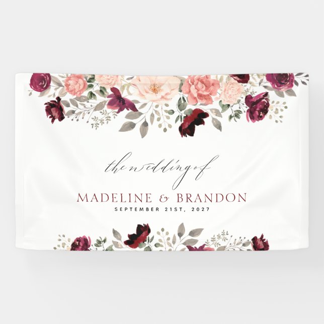Burgundy Blush Floral Wedding Banner (Horizontal)