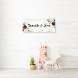Burgundy Blush Floral Wedding Brautparty Name Banner