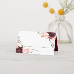 Burgundy Blush Floral Wedding Bridal Gastname Platzkarte