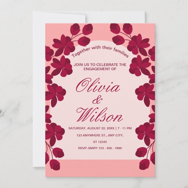 Burgundy Blush Floral Wedding Einladung (Vorderseite)