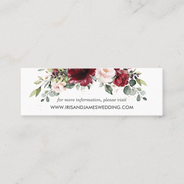 Burgundy Blush Floral Wedding Website Card Mini Mini Visitenkarte (Vorderseite)