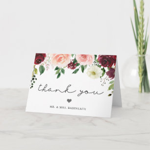 Burgundy-Blush Florale Hochzeits-Dankeschön Dankeskarte