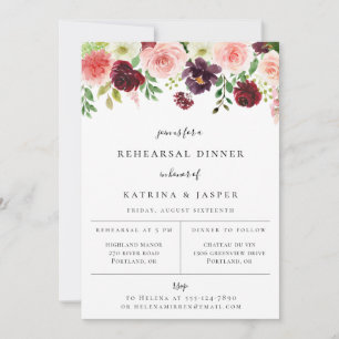 Burgundy Blush Florale Probe-Dinner-Einladung Ankündigung