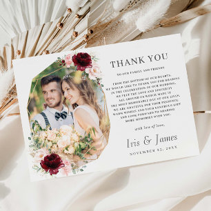 Burgundy Blush Geometic Foto Wedding Dankeskarte