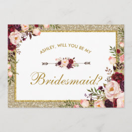 Burgundy Blush Glitzer Bridesmaid Card Einladung