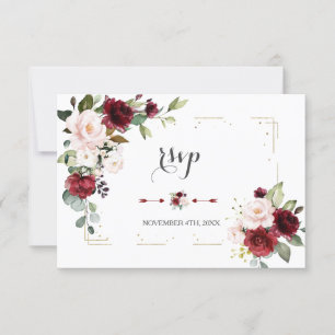 Burgundy Blush Glitzer Frame Wedding RSVP Karte