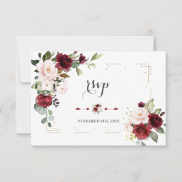 Burgundy Blush Glitzer Frame Wedding RSVP Karte