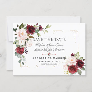 Burgundy Blush Glitzer Frame Wedding Save The Date