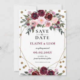Burgundy Blush Gold Floral Monogram Wedding Rett T Save The Date