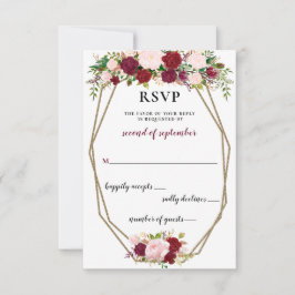 Burgundy Blush Gold Floral Monogram Wedding rsvp