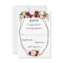 Burgundy Blush Gold Floral Monogram Wedding rsvp
