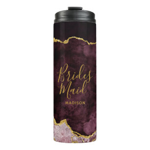 Burgundy Blush Gold Fog Agate Marble Bridesmaid Thermosbecher