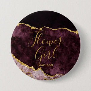 Burgundy Blush Gold Foil Agate Marble Flower Girl Button